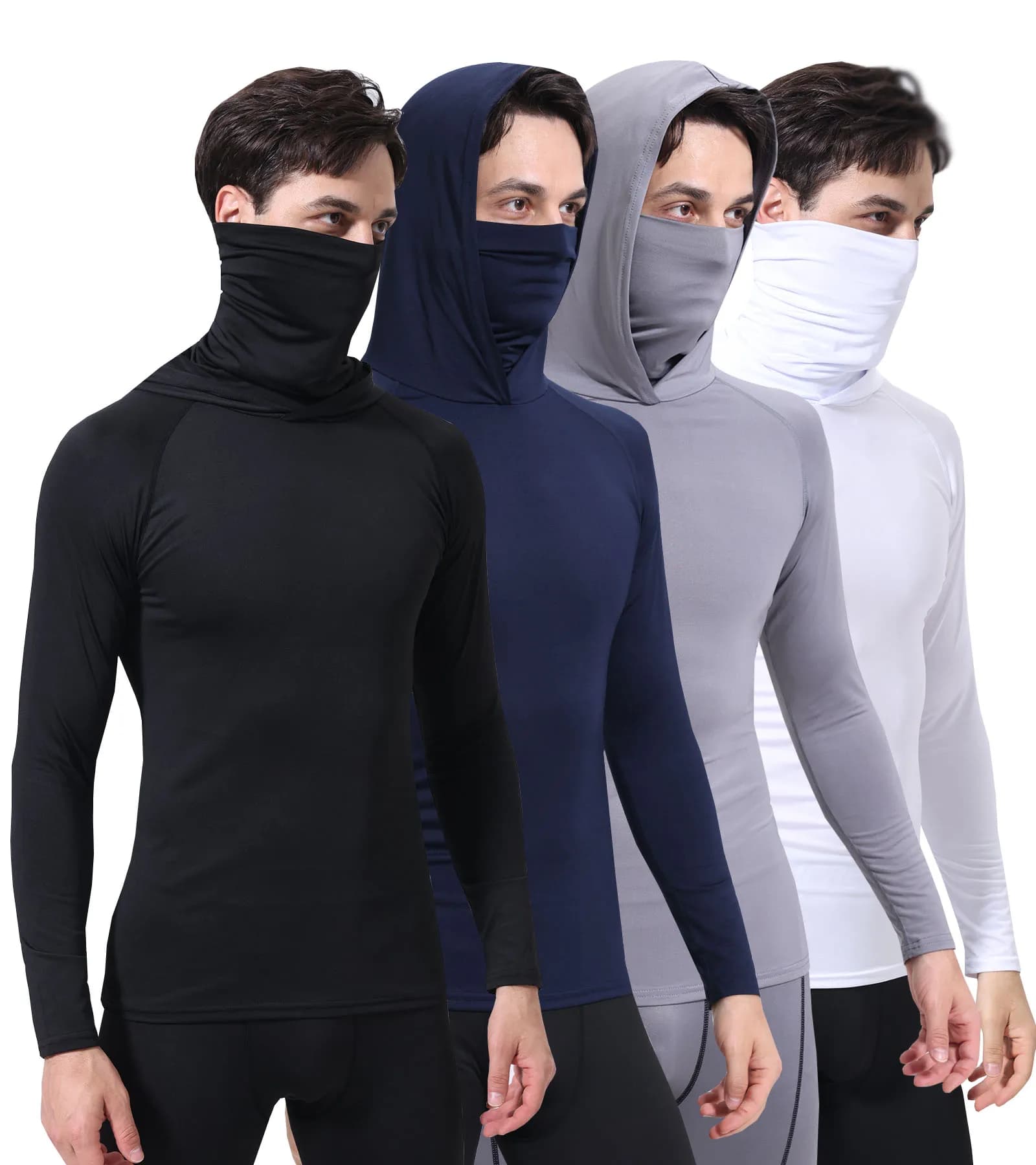 Felpa Sportiva da Uomo a Maniche Lunghe, Protezione Solare UPF 50+, Elasticizzata, con Maschera Integrata