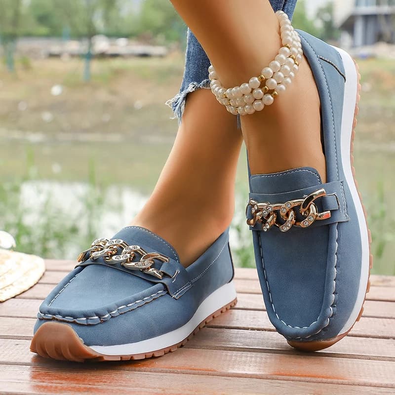 Scarpe basse con suola morbida con catena in metallo moda Donna Primavera Autunno Mocassini con plateau in pelle Pu Donna Slip On Scarpe casual antiscivolo