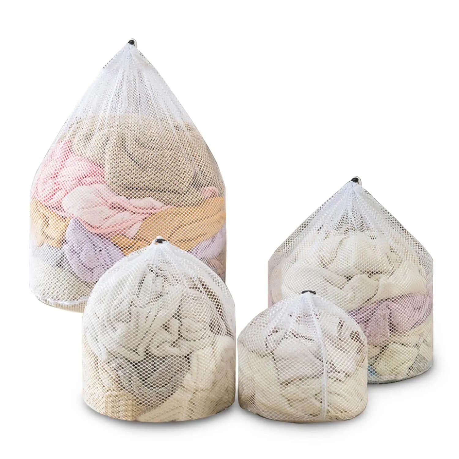 Pack of 4 net linen bags: washable travel bag in washing machine with coulisse for blouses, socks, stockings and underwear