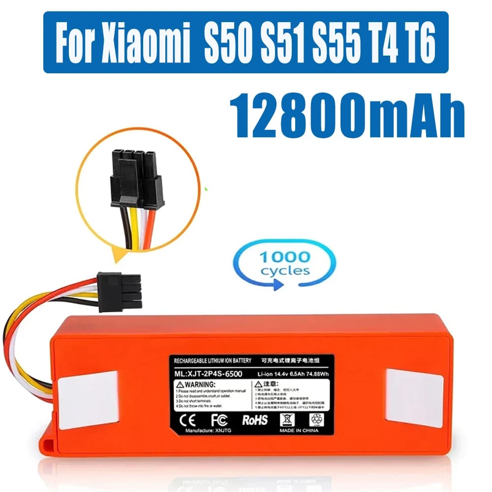 14.4V 12800mAh Robotic Vacuum Cleaner Replacement Battery for Xiaomi Roborock S55/S60/S65/S50/S51/S5 MAX/S6 Parts BRR-2P4S-5200S