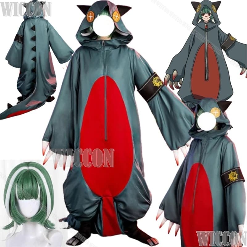 Costume da Dinosauro GACHIAKUTA Anime, Tuta Verde con Parrucca Verde per Ragazze e Donne, Outfit per Halloween, Comic Con, Feste e Giochi di Ruolo