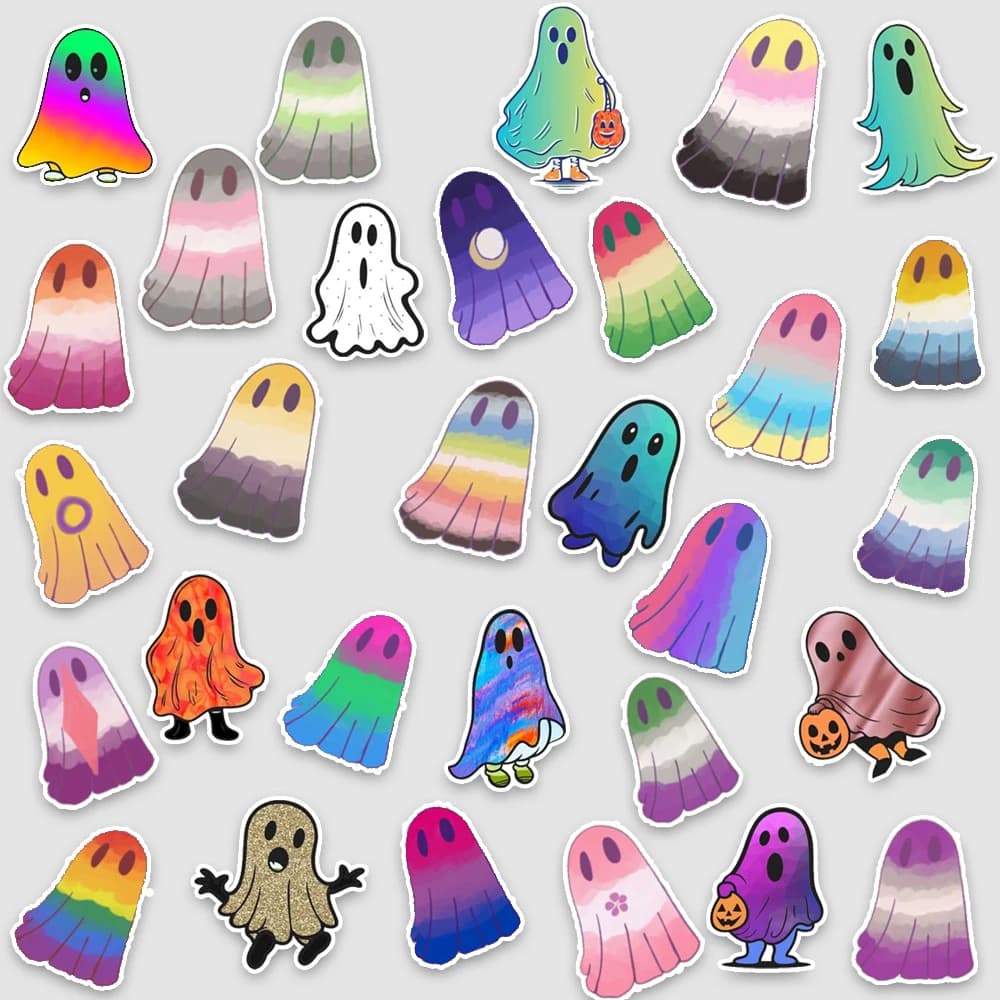 30 Pezzi Adesivi Fantasma Arcobaleno Fai-da-Te, Decorazioni Estetiche Impermeabili per Halloween, Adesivi per Laptop, Custodie per Telefoni, Scrapbook, Regalo