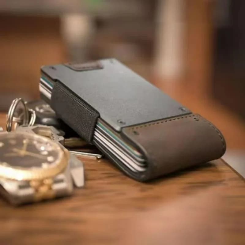 RFID Blocking Metal Credit Card Holder Crazy Horse Leather Slim Wallet Men Quick Access Money Clip Card Case Minimalist Gift