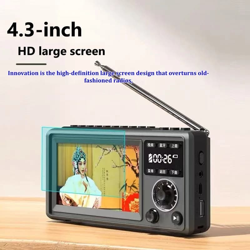 Radio FM Portatile E5 con Display Video, Altoparlanti Bluetooth Wireless, Supporto Slot per Scheda TF, Lettore Musicale MP4, Video e Calendario