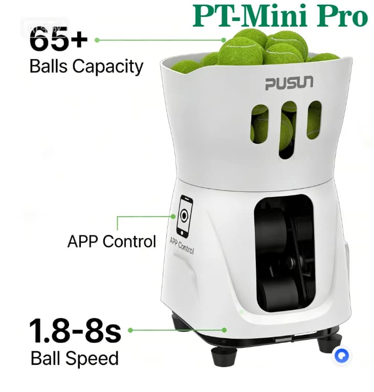 PUSUN PT-Mini Pro Nuova macchina per il servizio di tennis Macchina da lancio per tennis ultraleggera Allenatore di palline