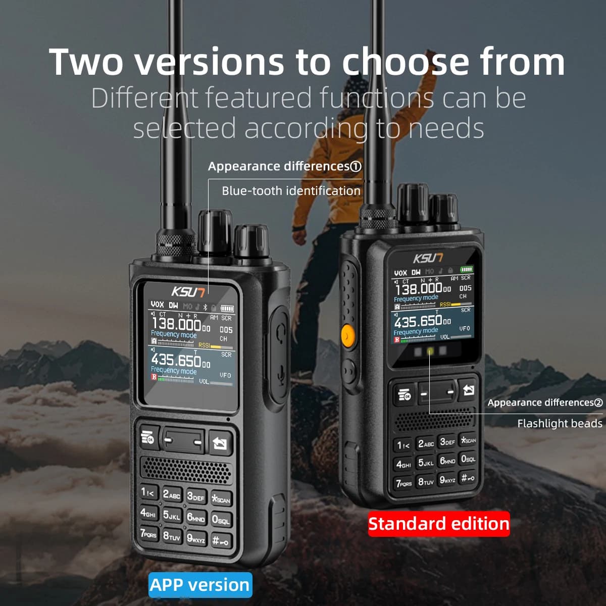 KSUT UV110D Walkie Talkie Walkie Talkie a lungo raggio AM/FM UHF/VHF Ham Radio Ricetrasmettitore Telefono APP Programmazione per il campeggio