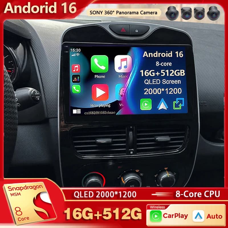 Android 15 Per Renault Clio 4 BH98 KH98 2016-2019 2K QLED Android Auto Radio Lettore Video Multimediale GPS AI Voce CarPlay Stereo