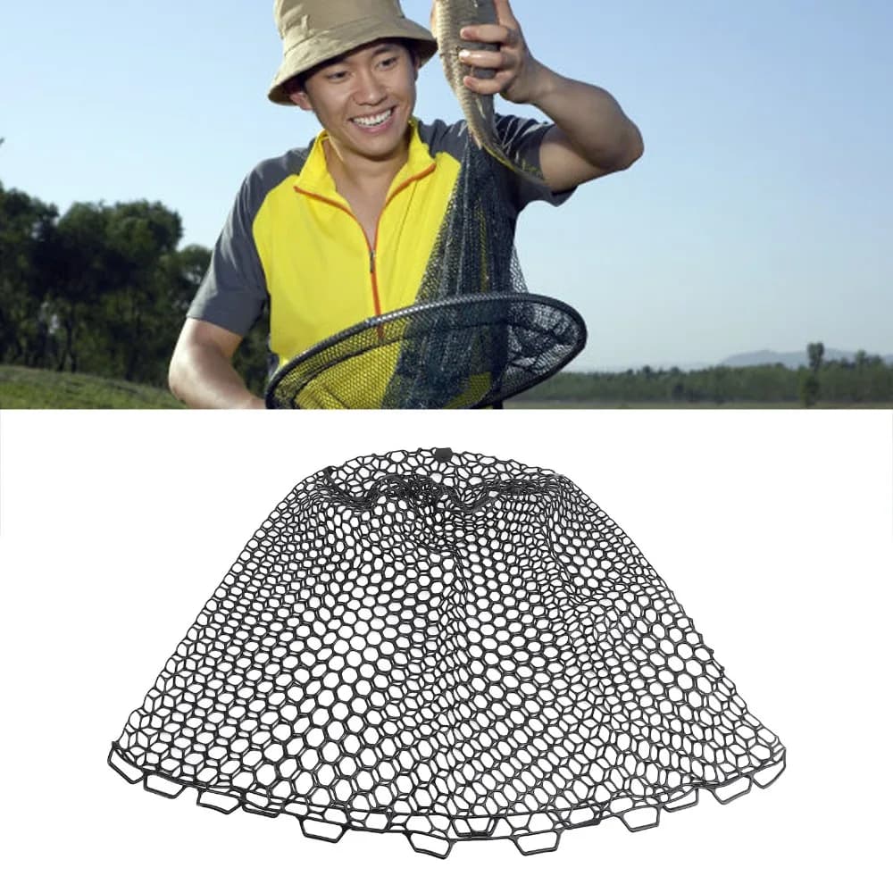 Durable PVC Fishing Replacement Net 79cm Depth 59cm Diameter Fishing Landing Net Black Foldable Fishing Landing Mesh Fly Fishing