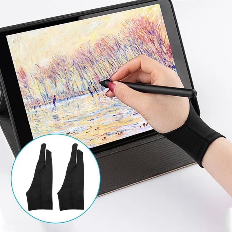 a86g new 5 Pack Artist Gloves for Tablet Digital Drawing Glove Two Fingers Thicken Palm Rejection Glove for Graphics Pad (S)