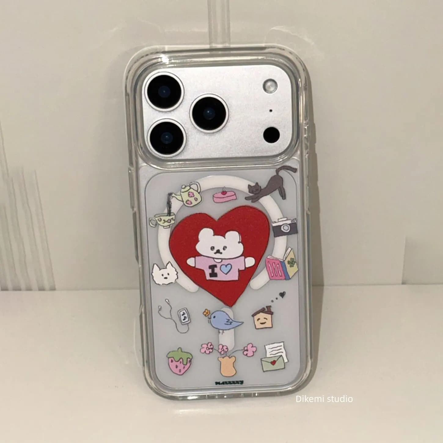 Korean Ins Red Love Heart Bear For Magsafe Magnetic Phone Case For iPhone 17 Air 16e 16 Pro Max 15 14 Plus 13 12 11 Back Cover
