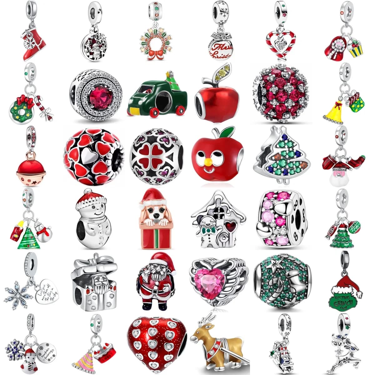 Ciondoli in argento sterling 925 con mela rossa, Natale, Babbo Natale, perline, braccialetti originali, collana, ciondolo, gioielli da donna fai da te