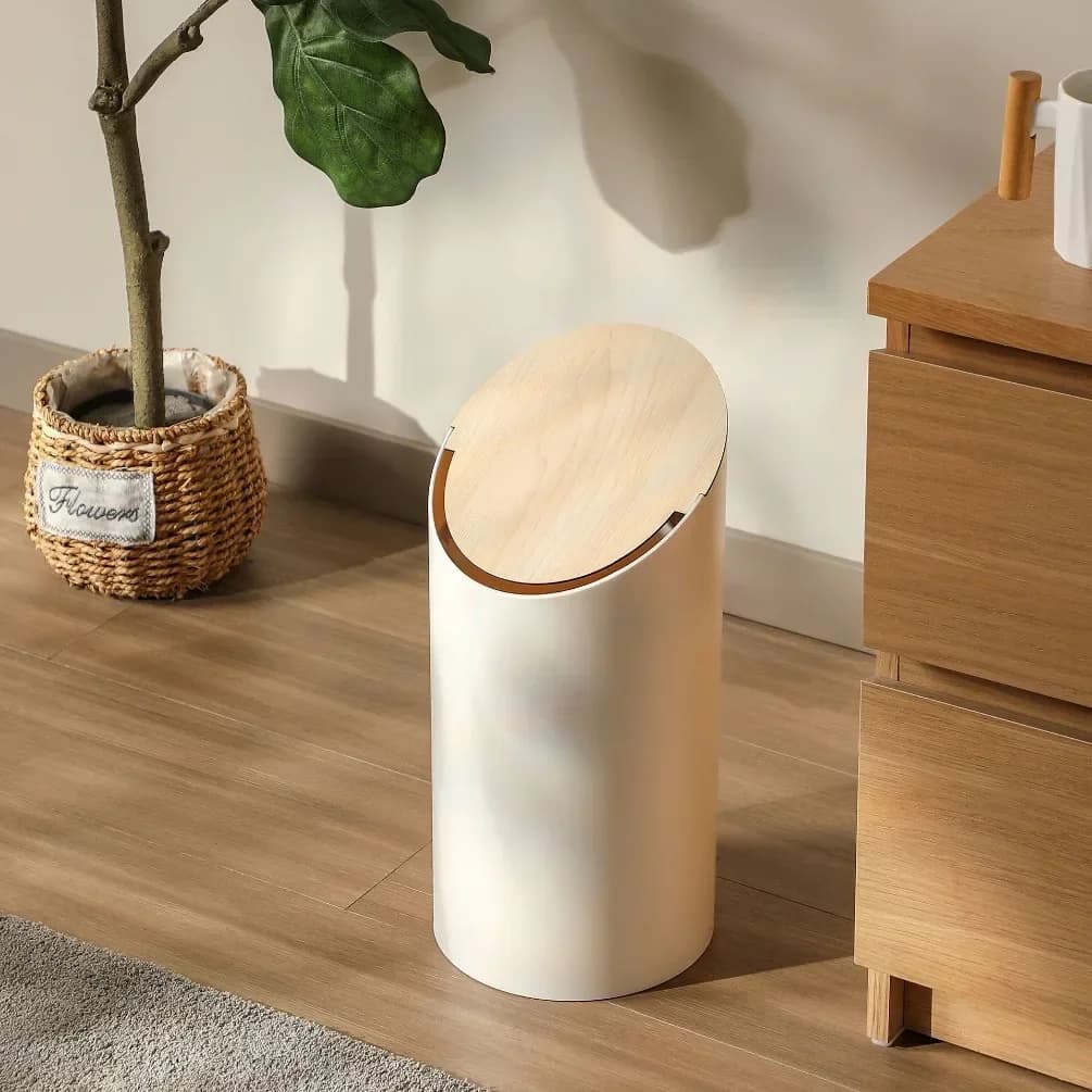 Coperchio in legno Pattumiera 9L WC Contenitore per rifiuti Riciclaggio domestico Pattumiera Nordica Decorativa per la casa Bagno Ufficio Cestino per rifiuti