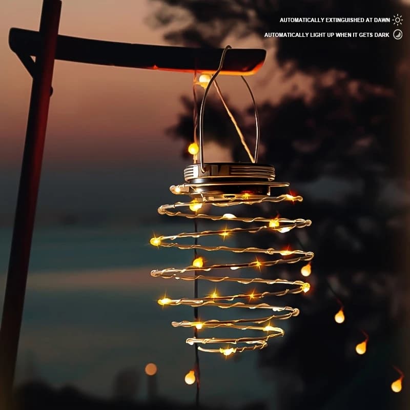 Lanterne a LED a spirale solare Lampada da giardino solare Lampada da esterno decorativa impermeabile a sospensione per recinzione, patio, portico
