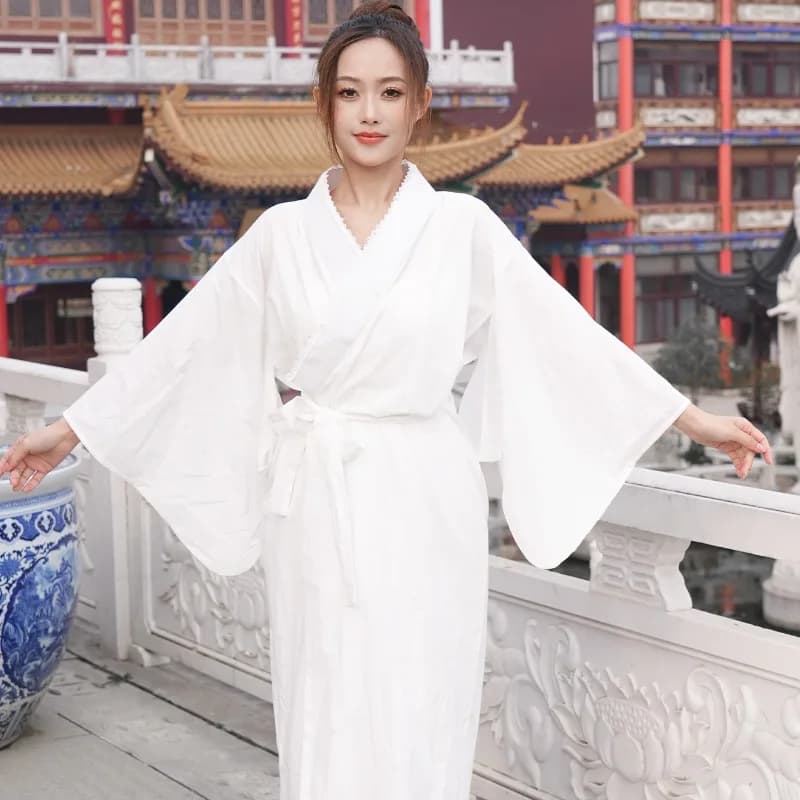 Japanese Traditional Kimono Women White Yukata Kimono Bottom Lining With Belt Haori Intimate Kimono Inner Wear Underwear