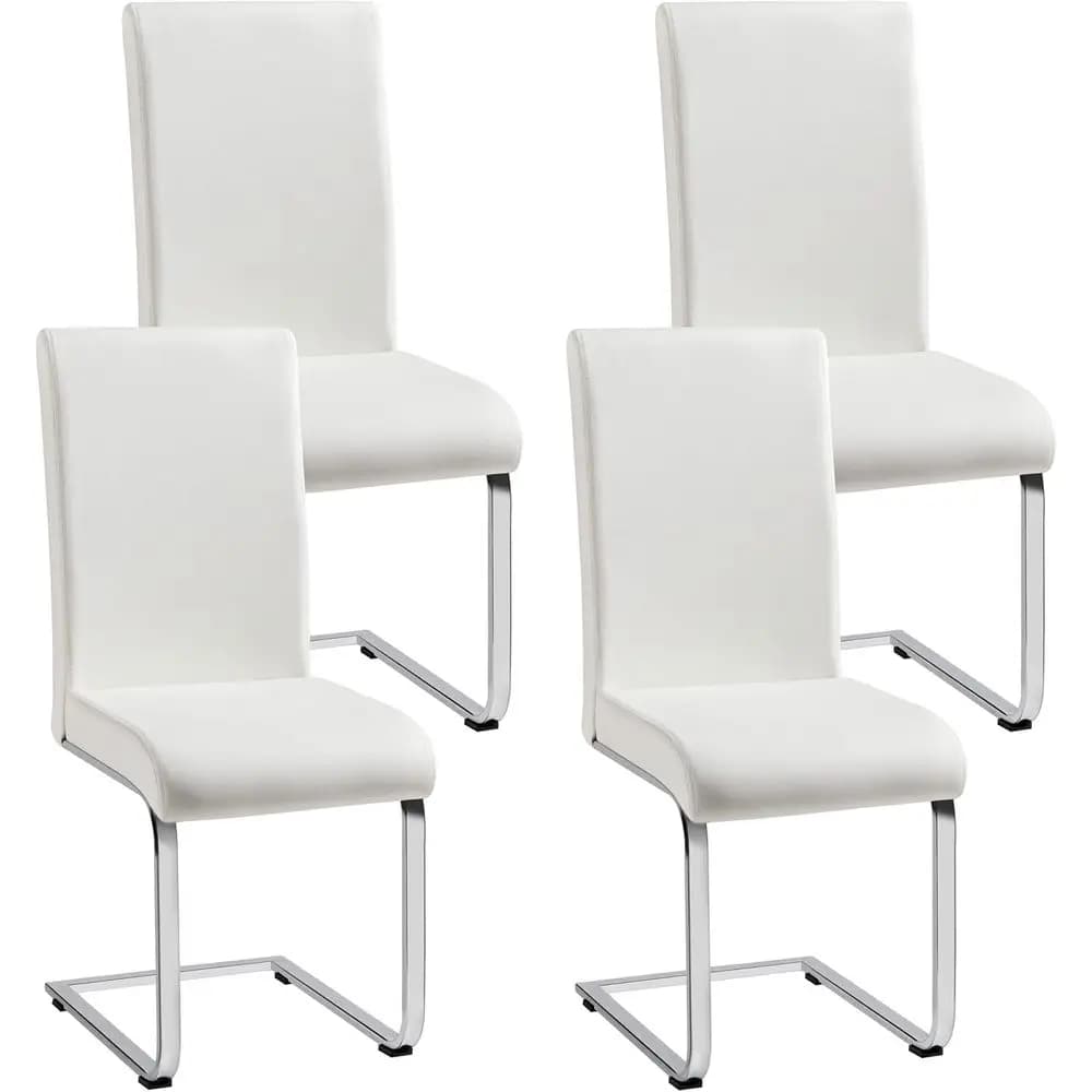 Set di 4 sedie da pranzo in similpelle con schienale alto e gambe in metallo cromato per sala da pranzo/cucina/soggiorno
