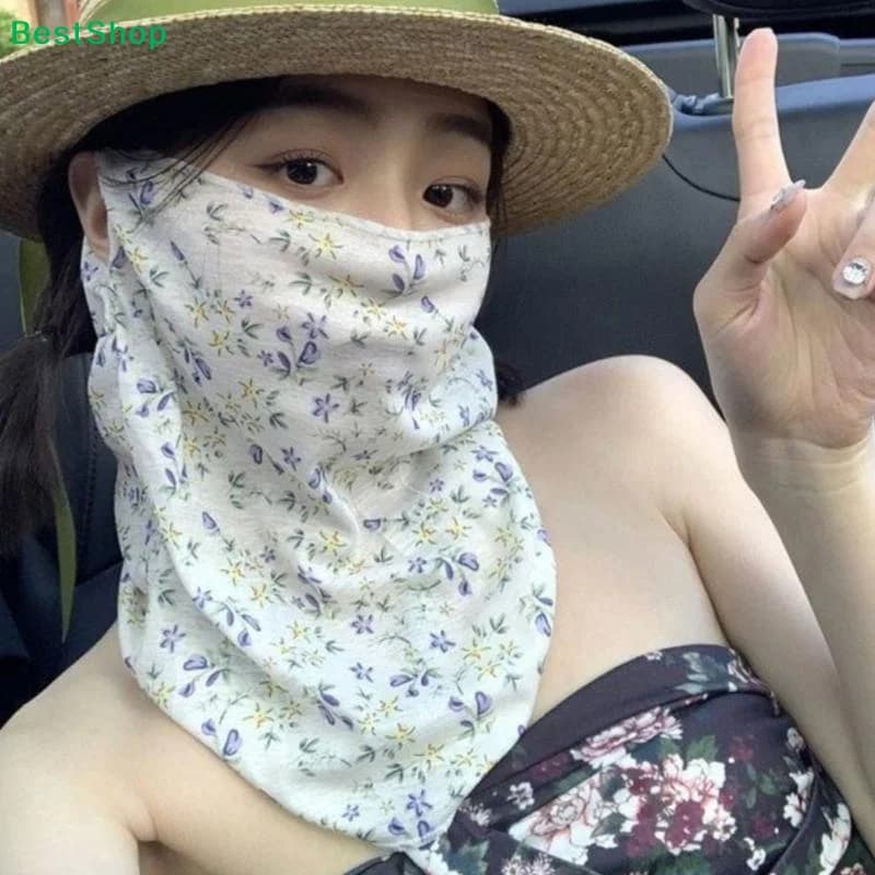 ★Flowers Summer Sunscreen Mask Full Face Ultraviolet Female Thin Section Cover Face Veil Mask Neck Neck Protector