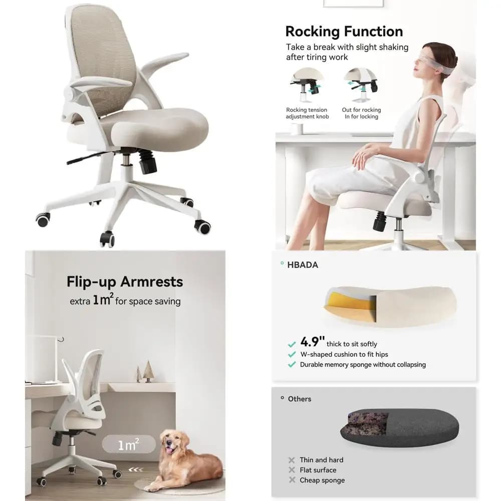 Sedia da Ufficio Ergonomica Girevole in Rete Grigia con Cuscino a Sella e Braccioli Ribaltabili