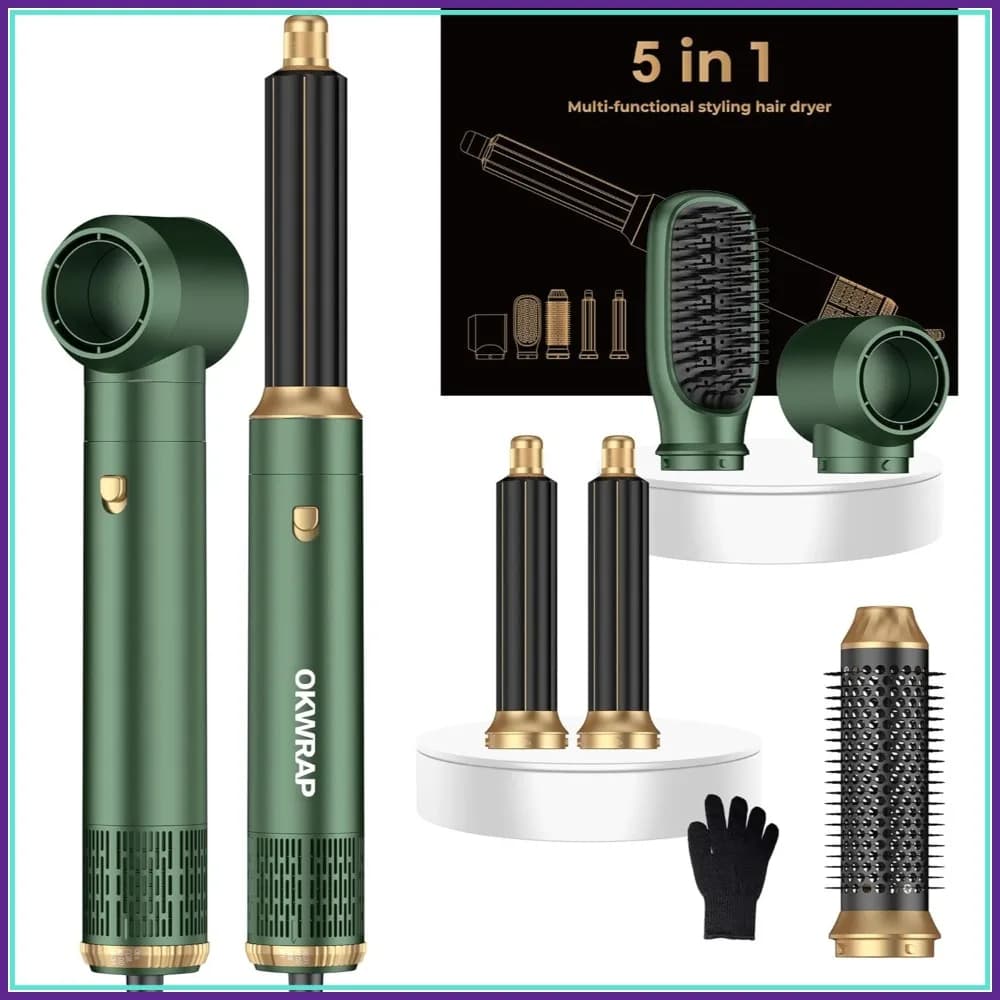 Set 5 in 1 Spazzola Asciugacapelli, Phon e Arricciacapelli, Spazzola ad Aria Calda Ionica, Styler Sinistro e Destro 100-120V
