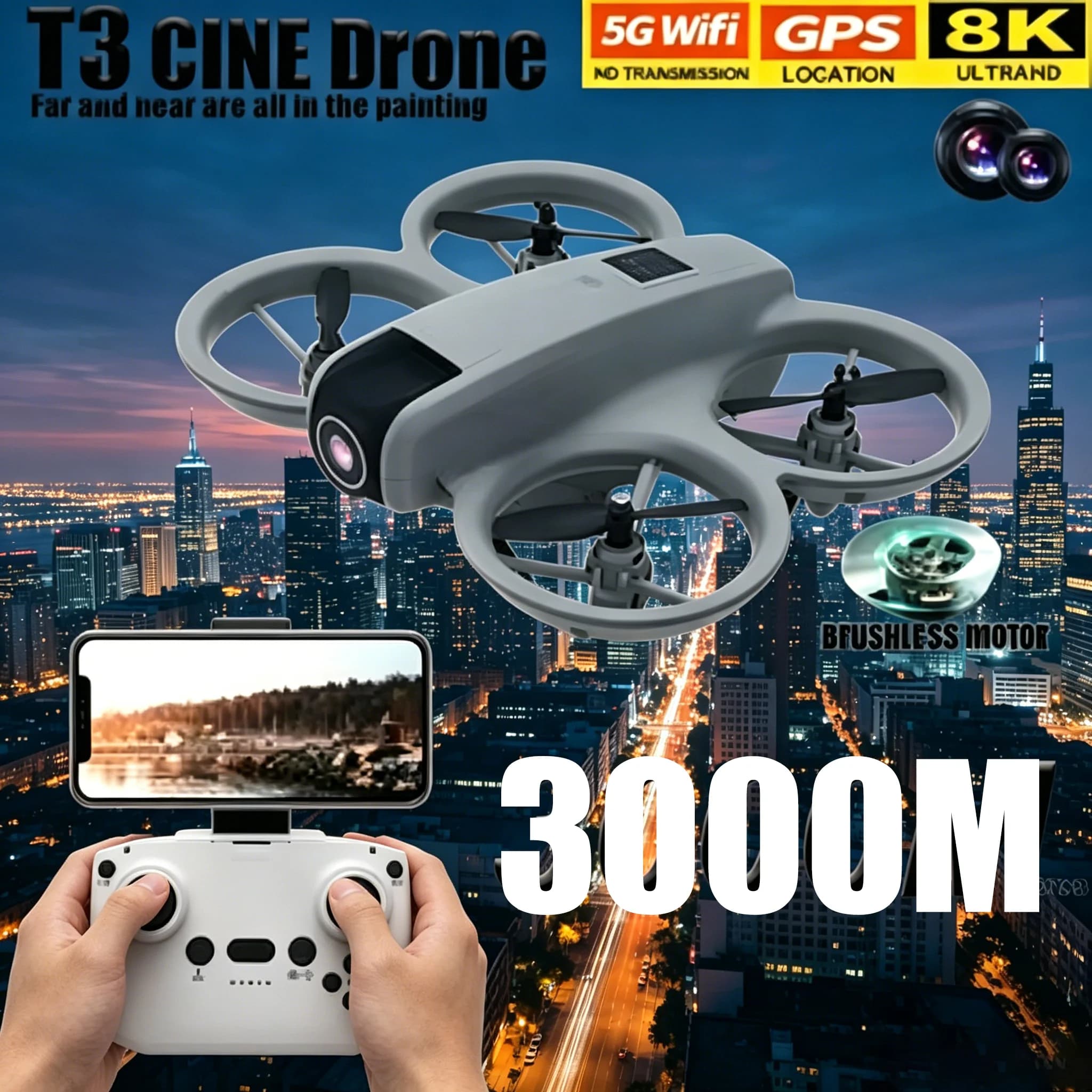 T3 Mini Drone 8K HD Camera FPV RC Quadcopter Foldable Brushless Motor Obstacle Avoidance for Adults Kids Beginner Aerial Toys