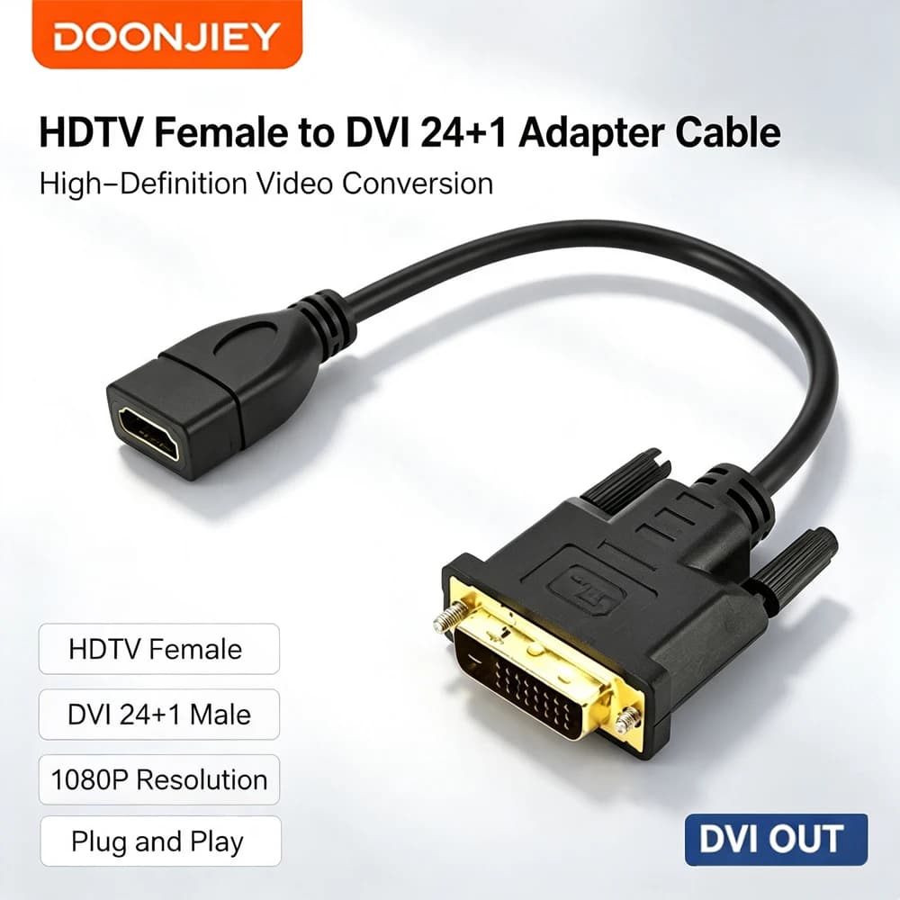 DOONJIEY 4K HDMI-Compatible Female to DVI Male Cable Bi-directional DVI-D 24+1 HDTV Converter Adapter Cable for LCD HDTV DVD
