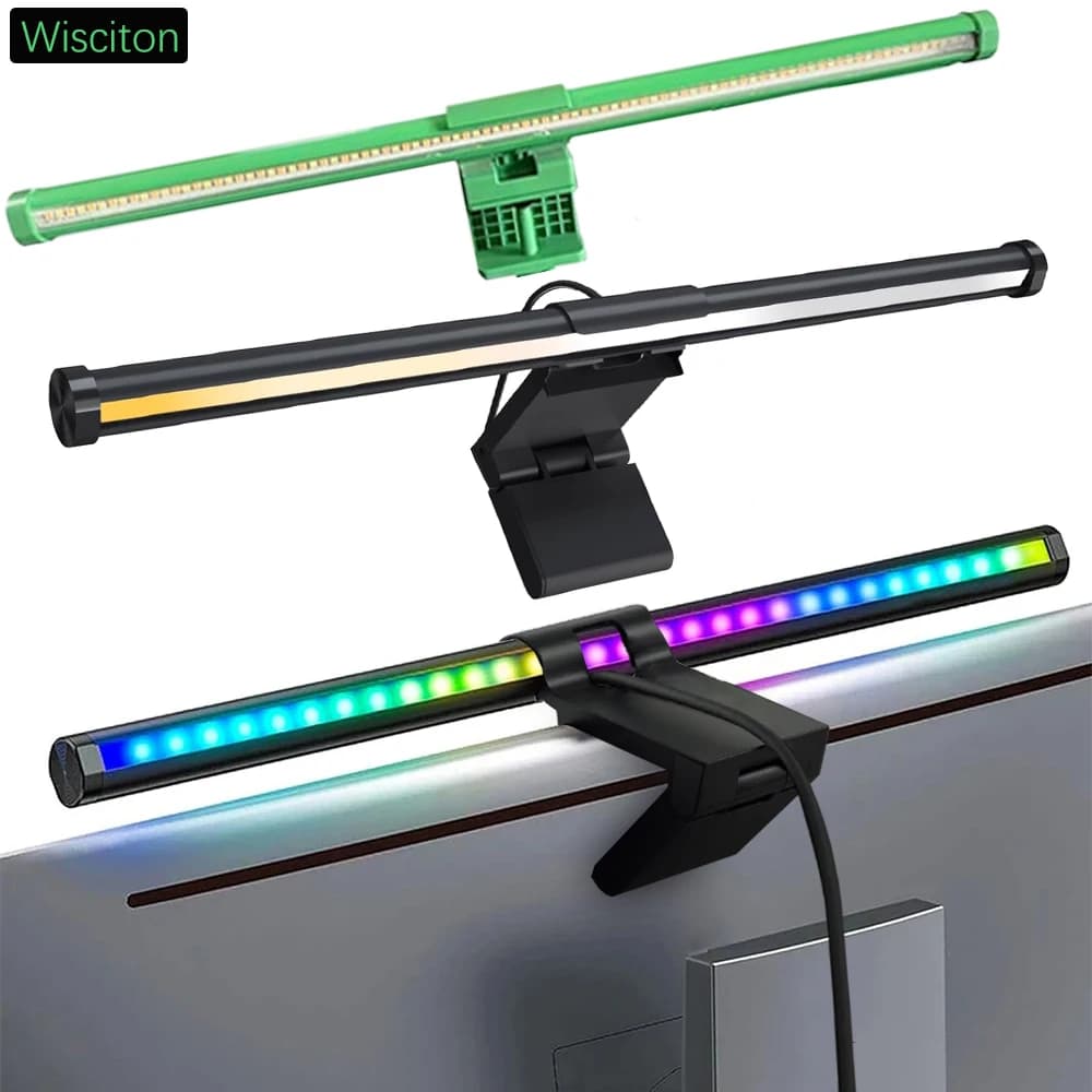 Barra luminosa per monitor per computer RGB 44 cm Protezione per gli occhi a LED Lampada da lettura per desktop Lampada per atmosfera di sfondo Illuminazione notturna con attenuazione