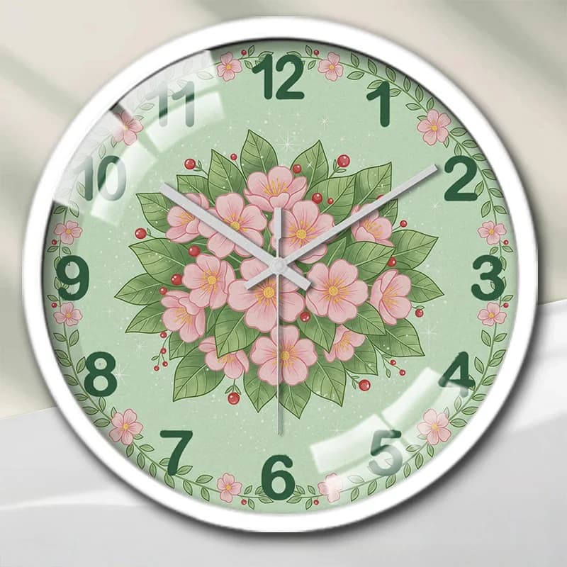 Orologio da parete silenzioso rotondo con fiori pastello, adatto per soggiorno, scuola, studio, camera da letto, regali per bambini.