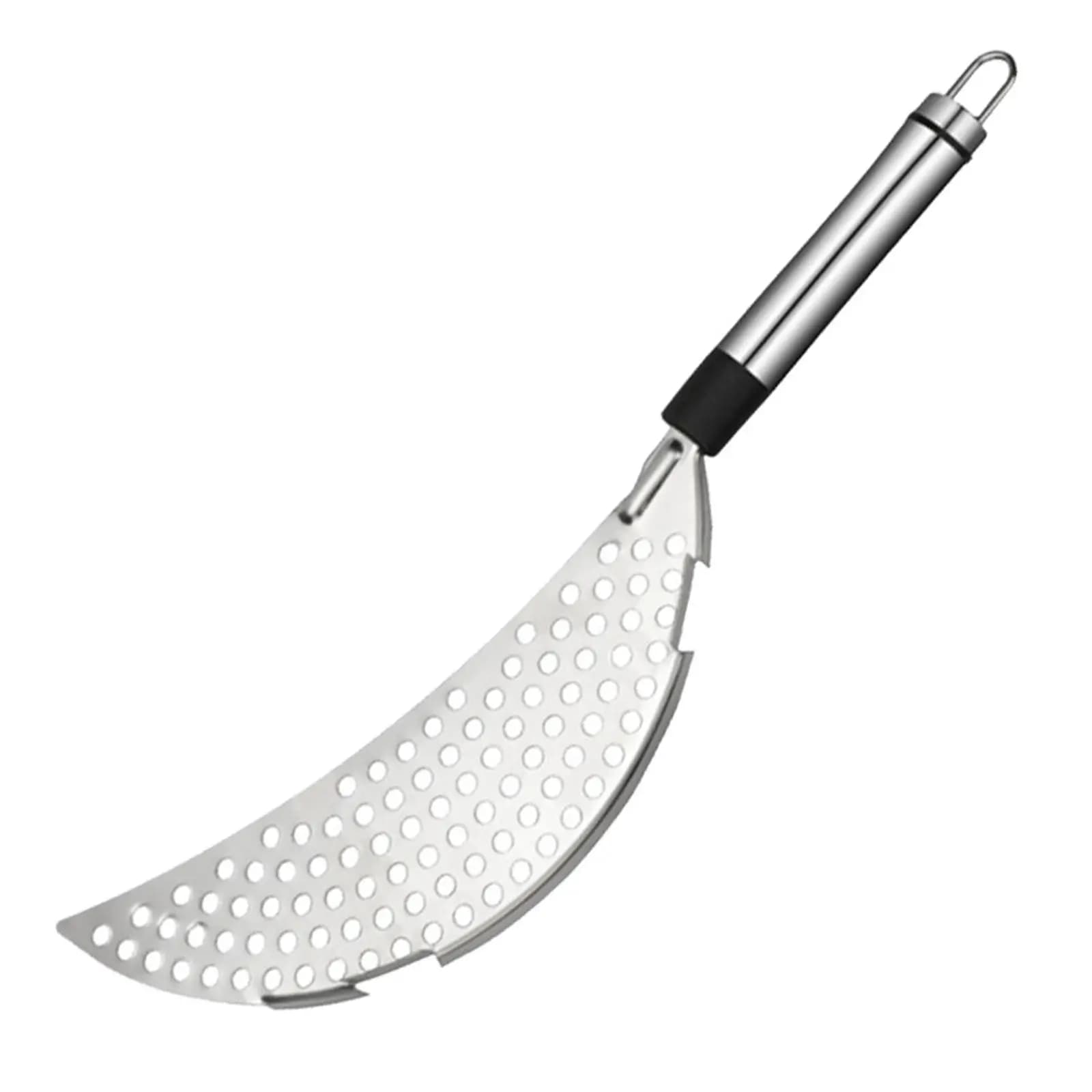 Scolapasta a Mezzaluna in Acciaio Inossidabile con Manico Ergonomico per Pasta, Verdure e Fritture - Adatto alla Maggior Parte delle Pentole e Padelle