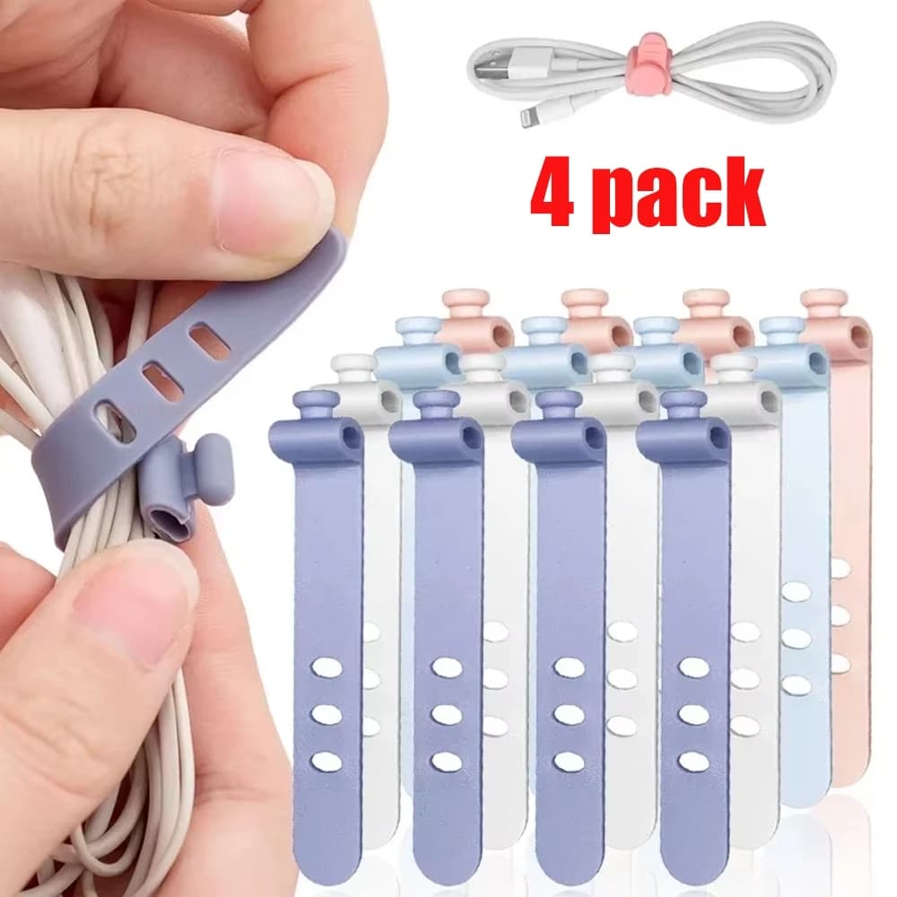 4-1Pcs Reusable Fastening Cable Ties Cord Organizer for Earphone Mouse Cable Winder Portable Soft Silicone Wire Organizer