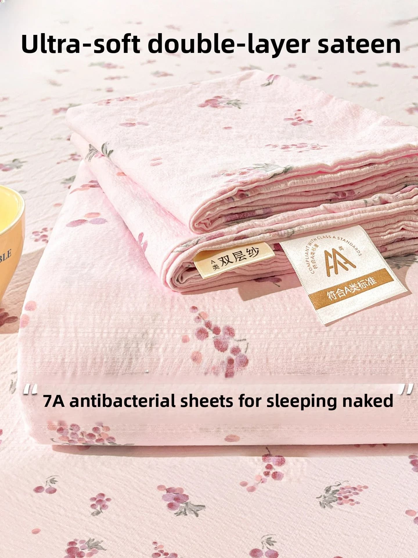 Set of Three Pieces in Washed Cotton: Double-layered sheet, Single and Federa Cover for Dormitory, Not Pure Cotton