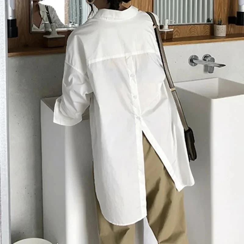 2025 Camicie da donna moda estiva Tuniche bianche Camicetta Top a maniche lunghe Top casual con bottoni solidi