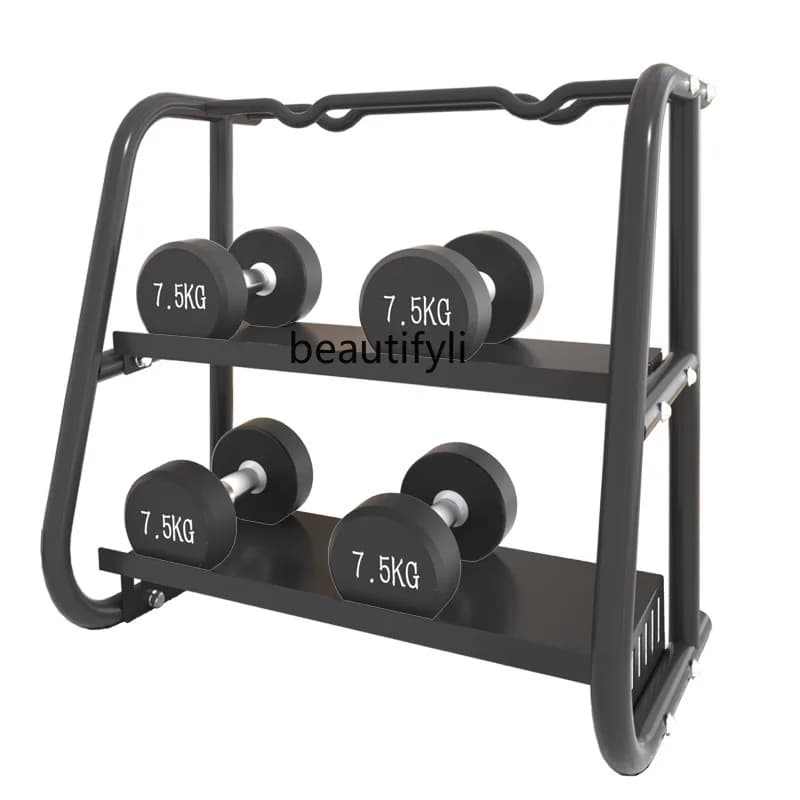 Double-layer dumbbell holder, kettlebell display with hexagonal fixed handlebars, fitness equipment for home and commercial gym