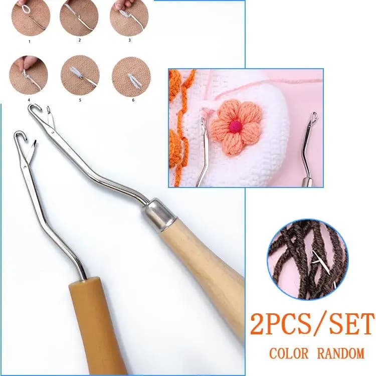 2 pezzi manico in legno chiusura gancio all'uncinetto tessuto per capelli parrucche ad ago estensioni per maglieria strumenti per lo Styling tappeti che fanno riparazione strumenti artigianali