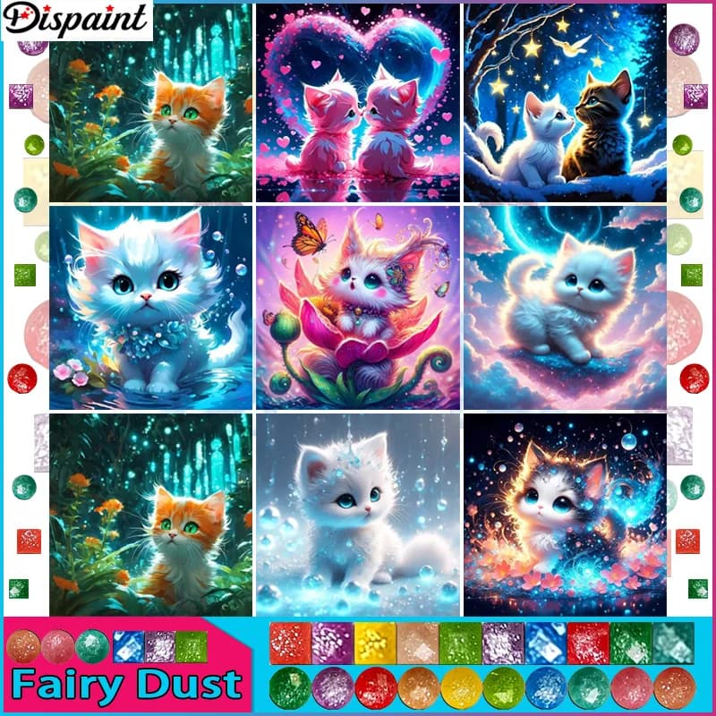 Dispaint Fata Polvere AB Pittura Diamante Pieno Quadrato/Rotondo Diamante "Gatto Animale Fiore" Modello Ricamo Punto Croce 5D Reno
