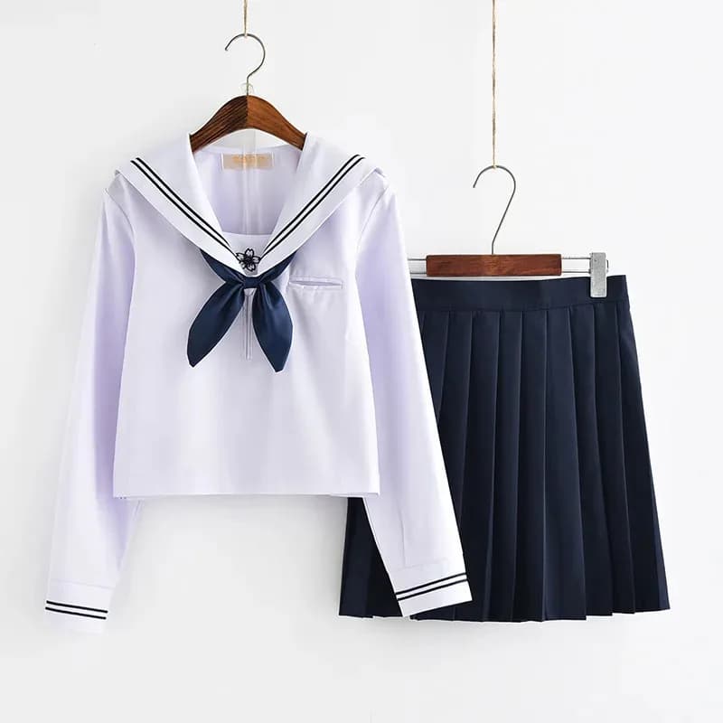 Abito da marinaio a maniche lunghe Jk Imposta uniformi scolastiche giapponesi Ragazze Top bianco Gonna a pieghe blu scuro Modello Sakura Abito da studente cosplay