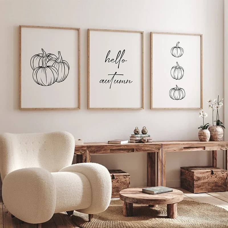 Set of 3 Pumpkin Minimalism Black and White Posters Prints Canvas Painting Wall Hello Autumn Art Pictures for Room Home Decor