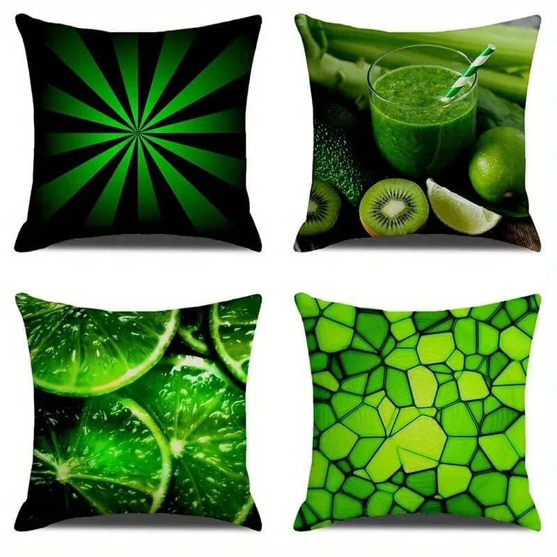 Green-Themed Geometric & Fruit Pattern Cushions Pattern Cushion Cover Suitable For Sofa Bedroom Car Pillow Cover