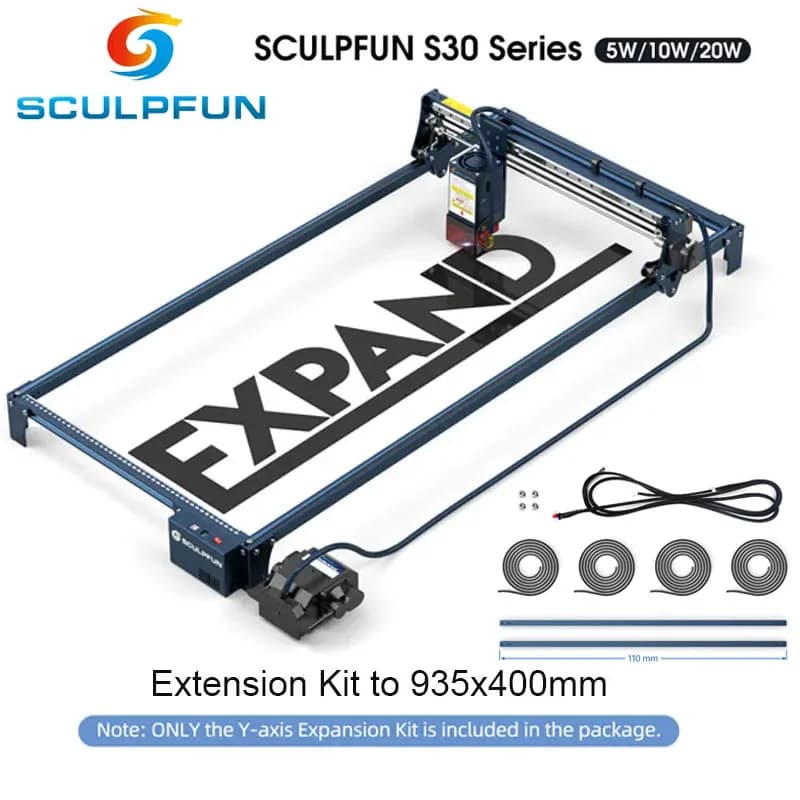 Kit di Espansione Area Incisore Laser SCULPFUN S30/S9, Kit Estensione Asse Y fino a 935x400mm, Asta in Alluminio con Scanalatura a V, Installazione Diretta
