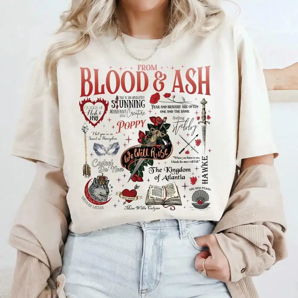Camicia girocollo da donna con citazione del libro Retro da sangue e cenere We Two Camicia intrecciata Amante dei libri Unisex Y2K Top quotidiano alla moda Streetwear