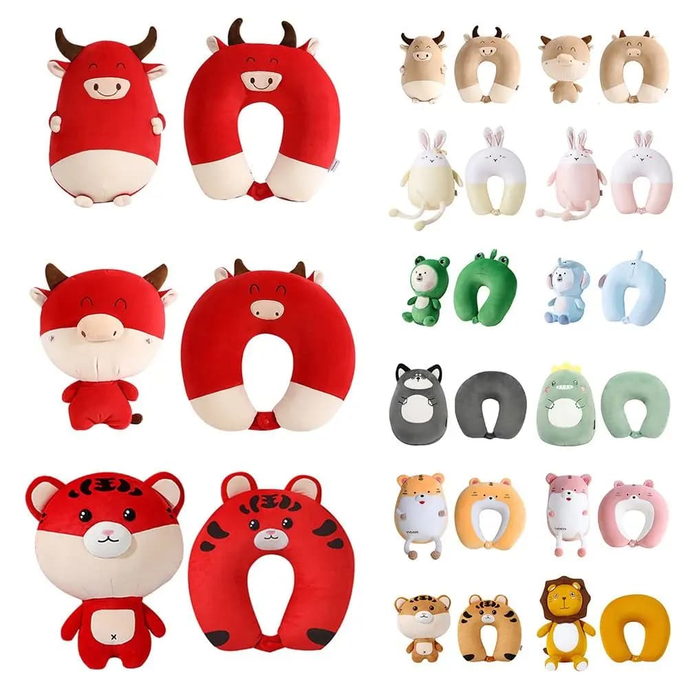 Simpatico cartone animato morbido cervicale modificabile a forma di U cuscino da viaggio protezione collo pinguino balena cuscini soffici