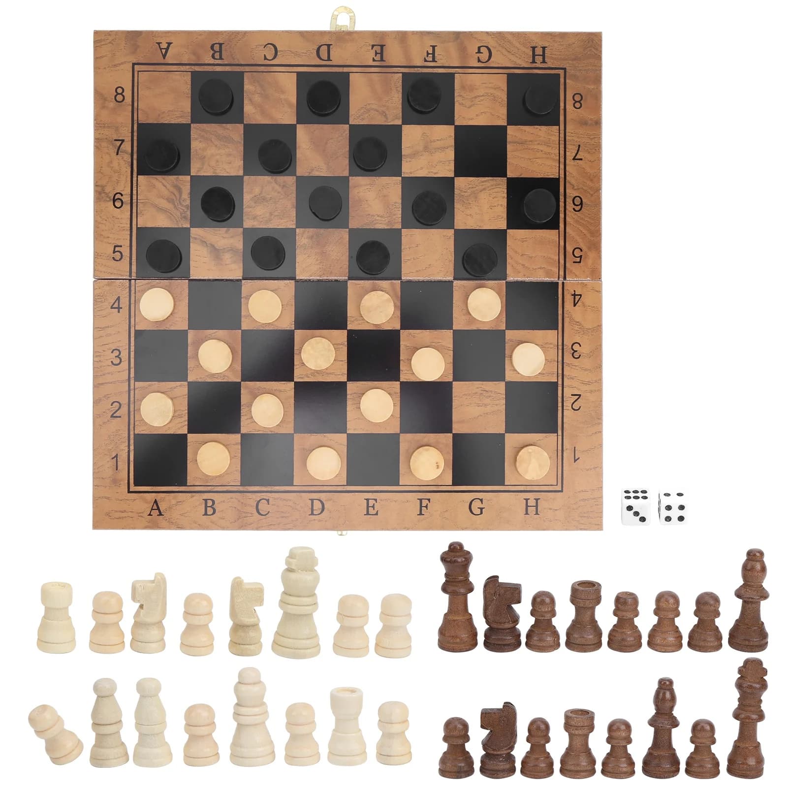 3in1 MultiFunctional Folding Wooden Chess Checkers Board Game Portable Draughts Set