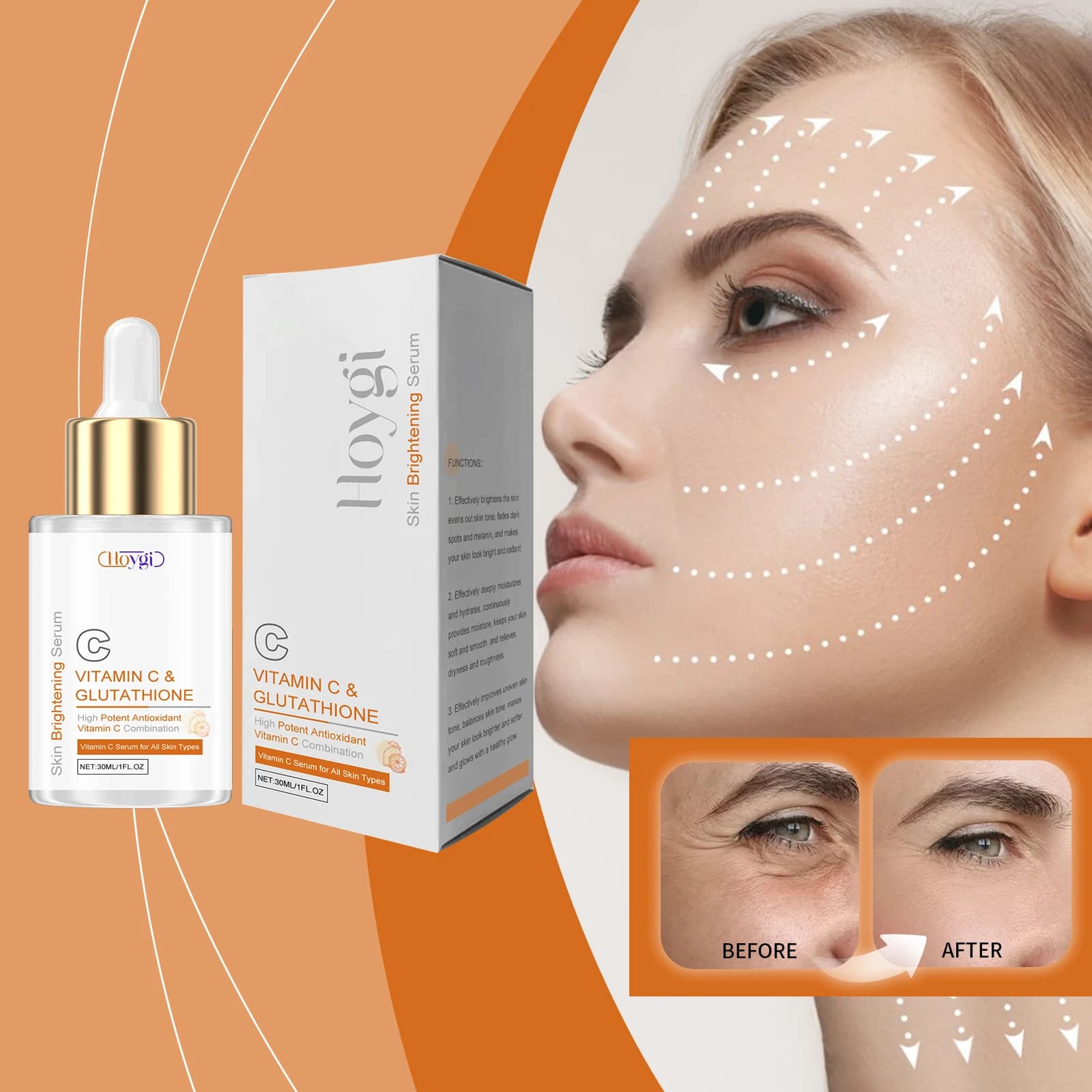 Hoygi Essenza di vitamina C Rassodante Pelle Idratante Schiarente Idratante Pelle liscia Ringiovanente Essenza per il viso