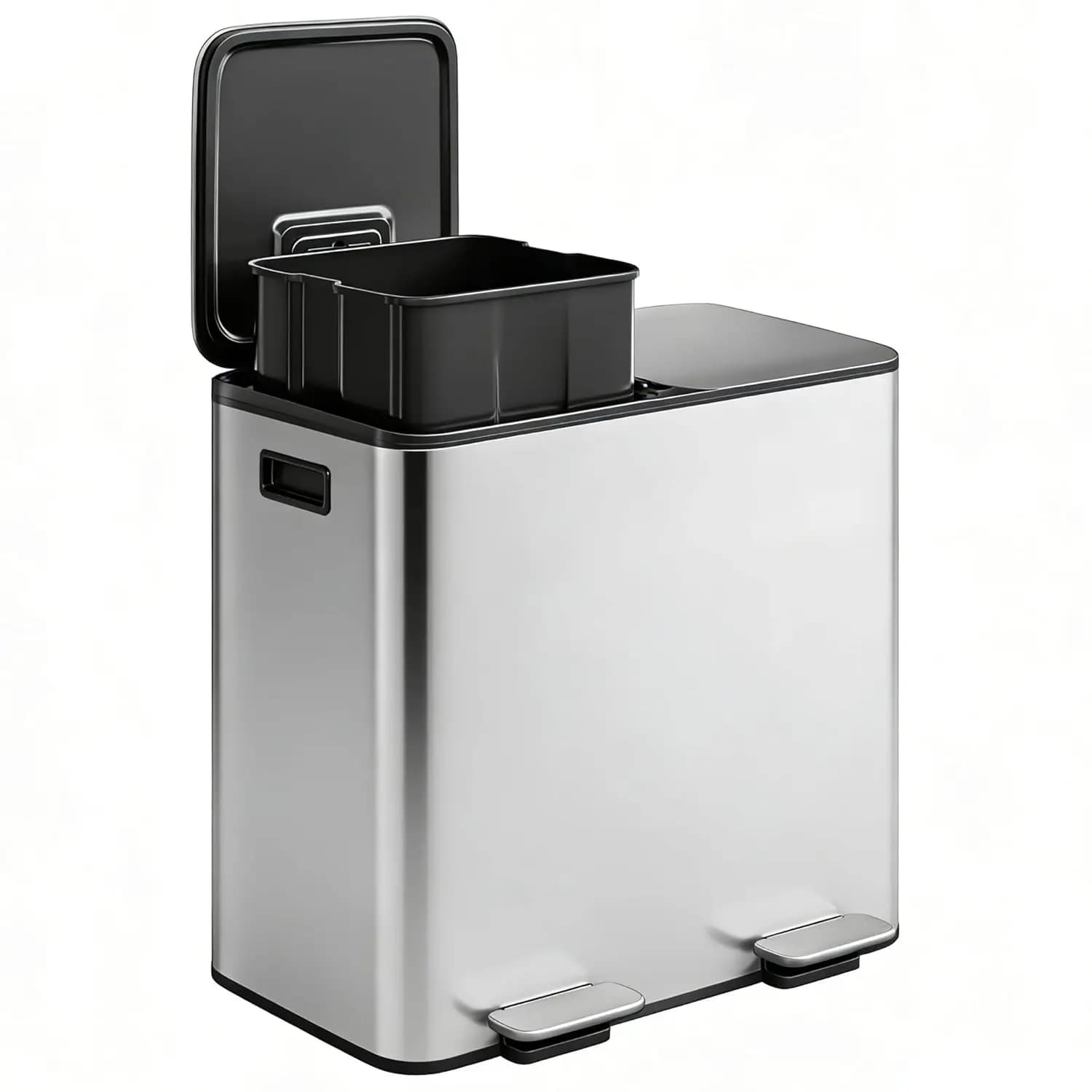 Bidone della Spazzatura da Cucina a Doppio Scomparto 40L con Coperchio a Chiusura Morbida, Combo per Riciclaggio in Acciaio Inossidabile, Argento