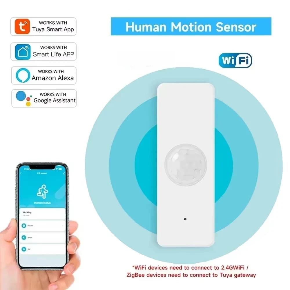 Sensore di Movimento Umano WiFi Tuya, Rilevatore di Movimento a Infrarossi PIR Wireless per Domotica, Rilevamento di Presenza Senza Fili
