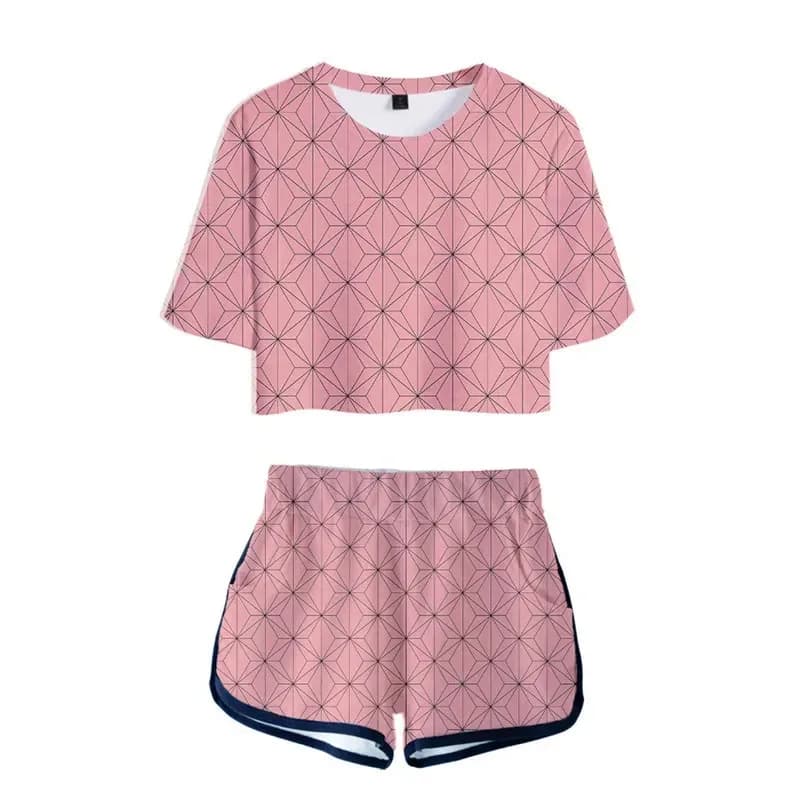 72th Anime Cosplay Demon Slayer Kimetsu no Yaiba Costume Donna Top Tute sportive Kamado Nezuko Pantaloncini da corsa Camicia Ragazze S