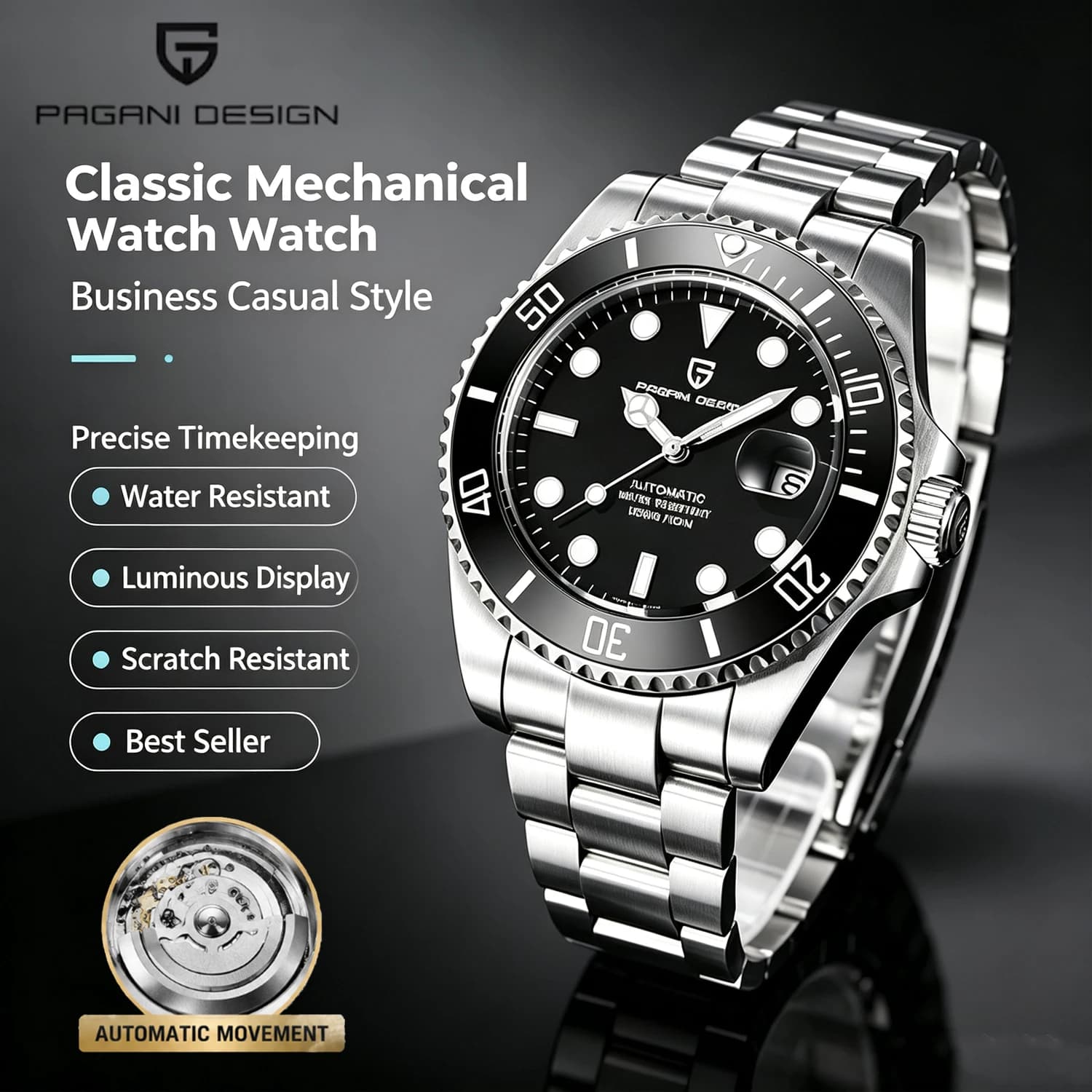 PAGANI DESIGN 2026 Men Watch Luxury 8215 Stainless Steel Automatic Mechanical Watch Military Business Waterproof Sports Clock