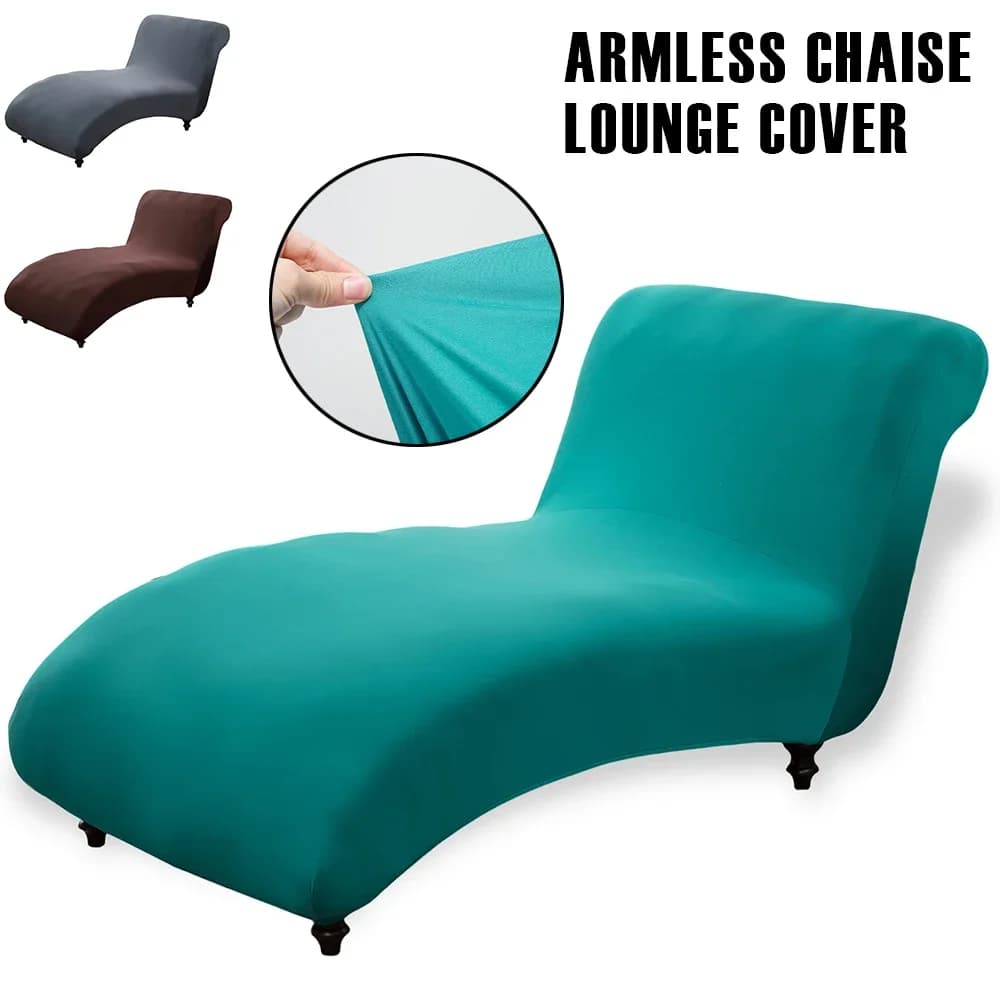 Armless Chaise Lounge Cover Polyester Stretch Chaise Slipcover With Bottom Strap Soft Breathable Full Wrap Furniture Protector