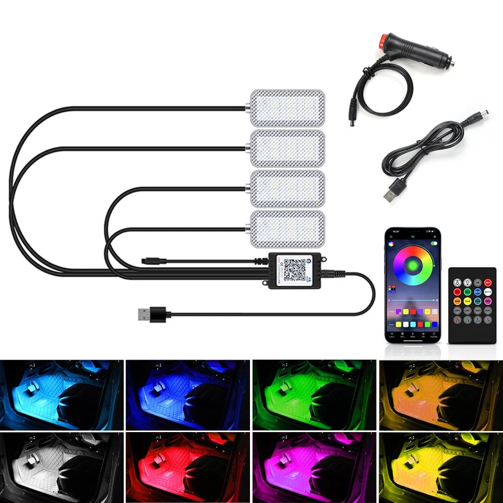Interni auto Ambiente Piede Striscia Luce Neon LED Kit Accessori Retroilluminazione Controllo remoto App Lampade decorative RGB automatiche
