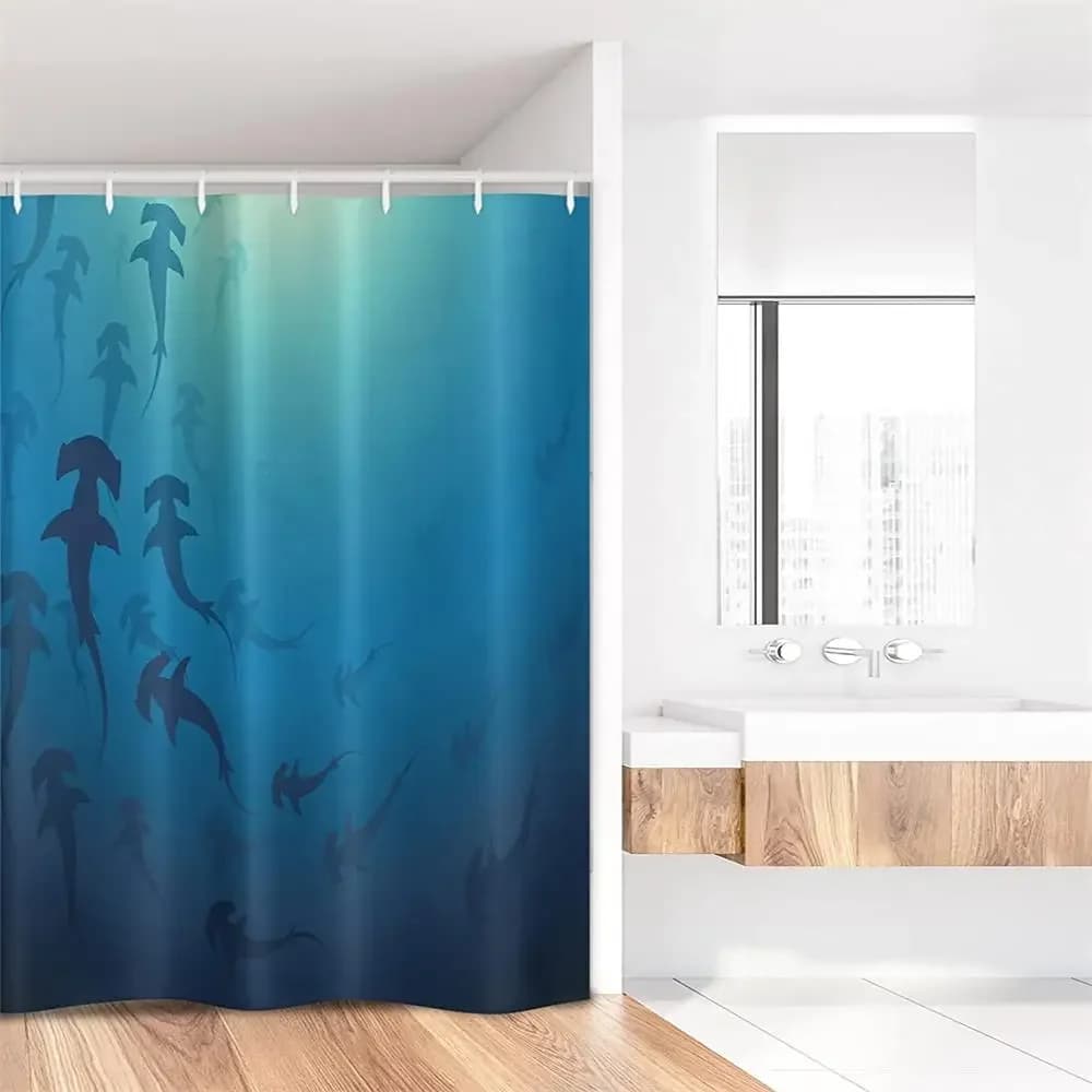 Animali marini Squalo Tenda da doccia Oceano Dangerous Predator Natura selvaggia Mondo sottomarino Tessuto Decorazioni per il bagno di casa Set con ganci
