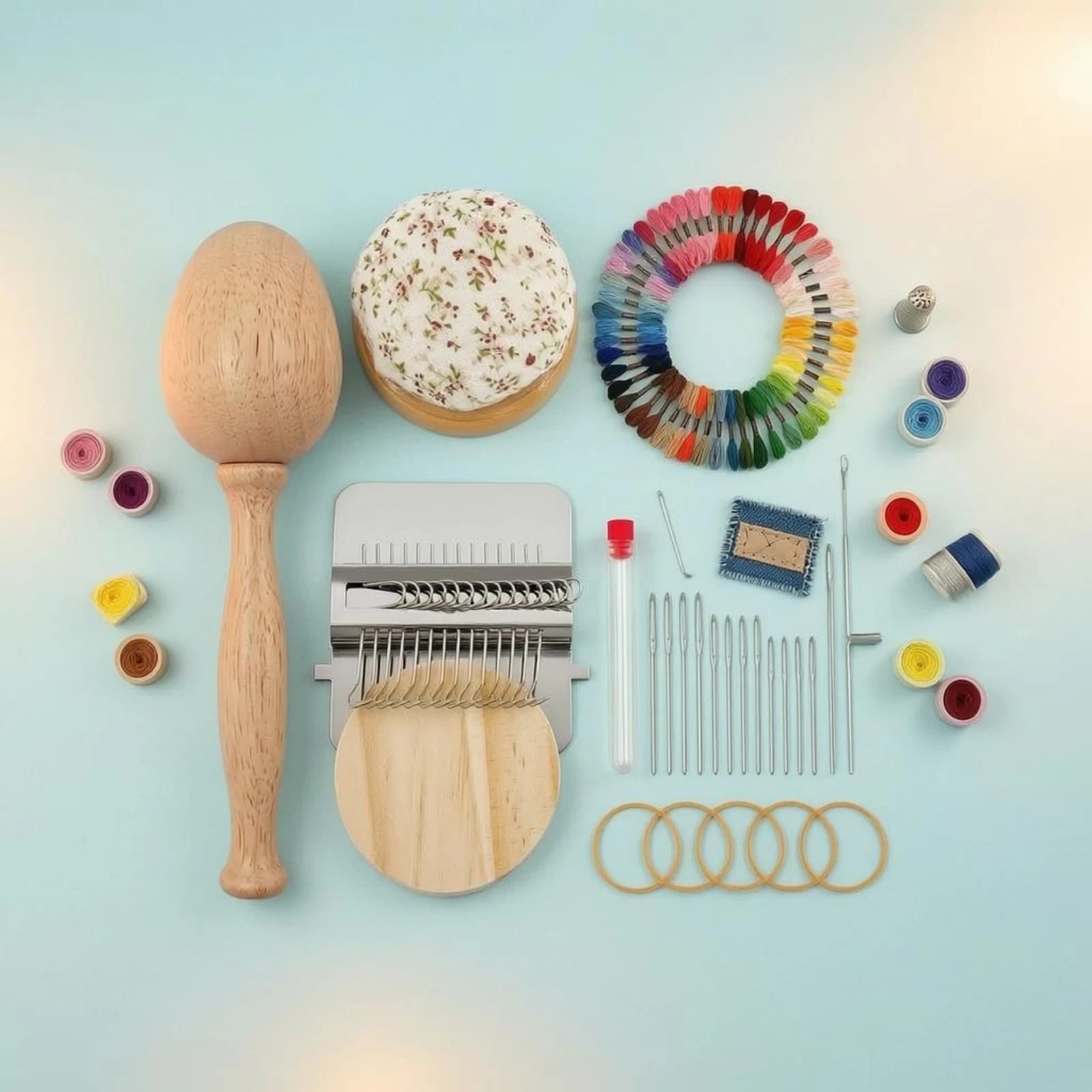 Darning Loom Kit Natural Wood Weaving Repair Kit Sock Darning Loom Compact Sewing Supply Handheld
