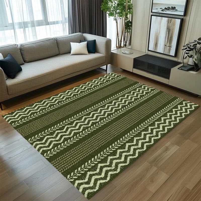 Summer Fresh Green Printed Carpet Elegant Striped Geometric Printed Carpet Living Room Bedroom Kitchen Decoration Rug